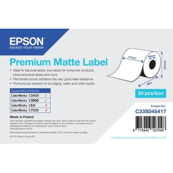 Epson C33S045417 Preмiuм Matte, за ColorWorks, 51мм x 35м, бели самозалепващи етикети (C33S045417)