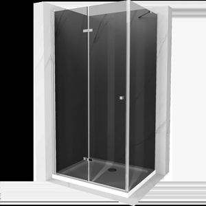Mexen Lima сгъваема душ кабина 100 x 80 см, графит, хром + поддушово корито Flat, (856-100-080-01-40-4010)