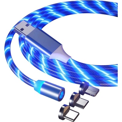 Bomba LED svietiaci magnetický USB kábel 3v1 pre iPhone/Android 1M modrá STL081/BLUE