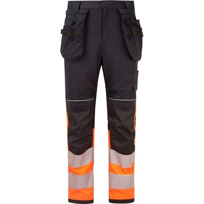 Portwest pw3 modaflame hvo fr452 / Мъжки огнеупорни панталони със светлоотразителни ленти - Черен/Оранжев uk 28/eu 44 (fr452obr28)