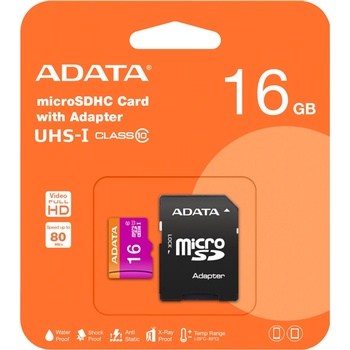 ADATA microSDHC 16GB class 10 + adapter AUSDH16GUICL10-RA1