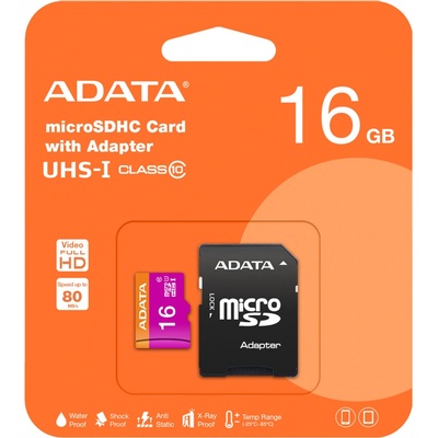 ADATA microSDHC 16GB class 10 + adapter AUSDH16GUICL10-RA1