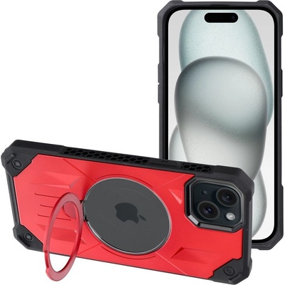 AppleMix Armor Mag Apple iPhone 15 Plus - Podpora MagSafe Odolný - Guma/plast - Červené