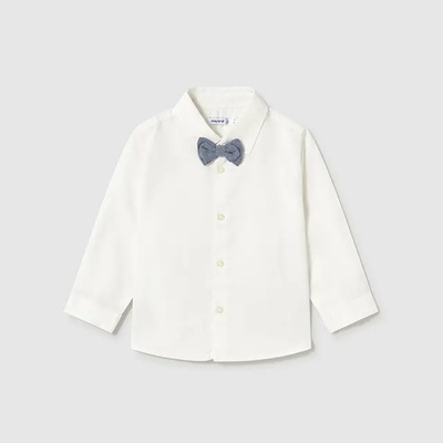 MAYORAL Риза дълъг ръкав официална със синя папийонка в мръсно бял цвят за мини момче Майорал