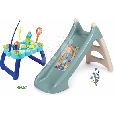 Smoby Set šmykľavka s vlhčením a rybársky stolík s udicou XS Slide Little dĺžka šmyku 90 cm