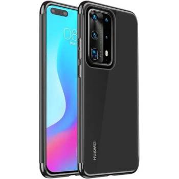 Huawei Силиконов прозрачен кейс New Electro за Huawei P40 Pro, Черна гланцирана рамка, Прозрачен (6108)