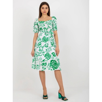 Kvetované midi šaty s pásikom LK-SK-508944.45P white-green
