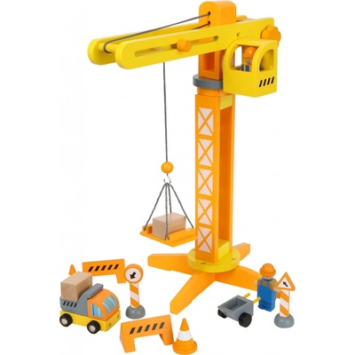 Small Foot Drevený Stavebný Žeriav s Príslušenstvom