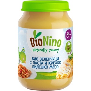 BioNino Био пюре BioNino - Зеленчуци с паста и пилешко месо, 8 м+, 190 g (BN2331) - ozone