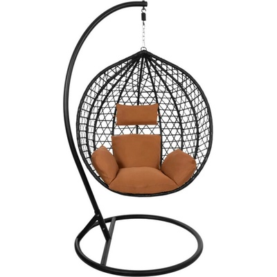 Springos houpací křeslo se stojanem BEATA černé + hnědé polštáře – Zboží Dáma