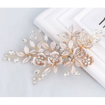 B-TOP Elegantní vlasová spona/ pineta s květy, lístky a krystaly Druh barvy: Stříbrná