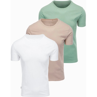 Ombre Clothing Мъжка памучна риза комплект BASIC с кръгло деколте - сив-зелен/бял/бежов V14 OM-TSBS-0268 Ombre Clothing Ombre Clothing | Siv | МЪЖЕ | S