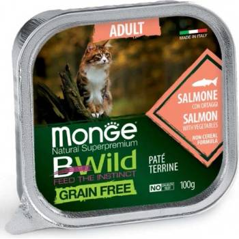 Monge Natural Superpremium BWild Grain Free Adult Cat Salmon with vegetables - Pate terrine - пастет за котки в зряла възраст, БЕЗ ЗЪРНО, със сьомга и зеленчуци - 100 гр, Италия - 2881