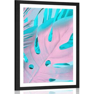 Plakát s paspartou listy palmy ve výrazných barvách - 40x60 black