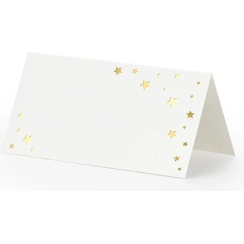 Jmenovky na stůl bílé se zlatými hvězdičkami 9,5x5,5 cm, 10 ks