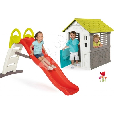 Smoby Set šmykľavka Toboggan Funny 200 cm a domček Jolie s 3 oknami a 2 žalúziami s UV filtrom