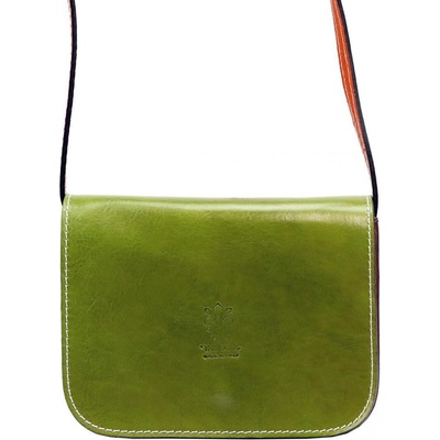 Kožená malá dámska crossbody kabelka olivová zelená s červeným pásikom