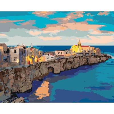 ZUTY Malování podle čísel VEČERNÍ PANORAMA MĚSTA VIESTE Rozměr 80 x 100 cm Rámování bez rámu a bez vypnutí plátna