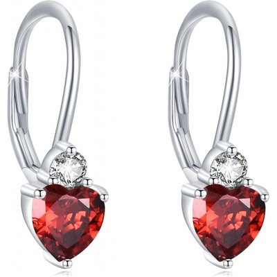 Lunica Stříbrné náušnice SRDCE GARNET 0809