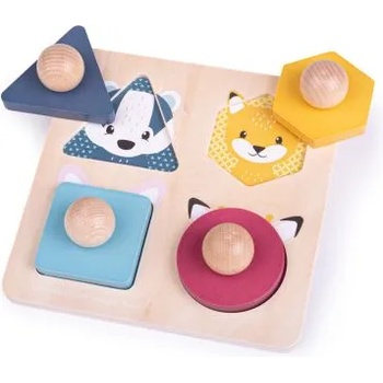 Image 1 of Bigjigs Toys - Дървен пъзел с държки - Форми и горски животни (34019_1)