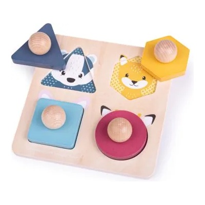 Bigjigs Toys - Дървен пъзел с държки - Форми и горски животни (34019_1)