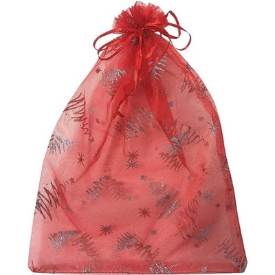 Sáček organzový červený se stromky 15c22cm 6004