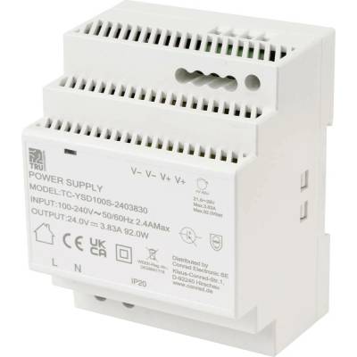 TRU COMPONENTS TC-13710888 síťový zdroj na DIN lištu Spotřeba (Stand-By) 0.3 W 24 V/DC 3.83 A 92 W Počet výstupů:1 x Obs