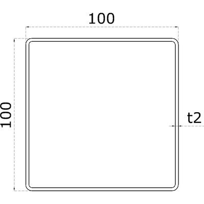 Profil 100 x 100 x 2 x 6000 mm, broušená nerez AISI 304
