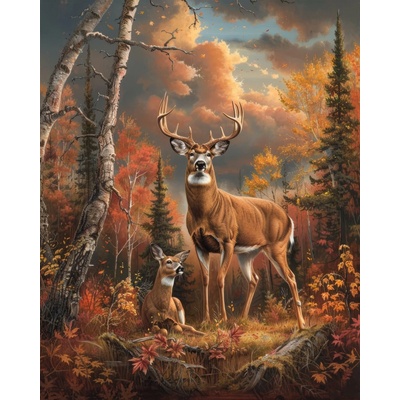 ZUTY Obrazy na stenu - JELEŇ A JEHO DRUŽKA V LESE Rámovanie: bez rámu a bez vypnutia plátna, Rozmer: 40x50 cm