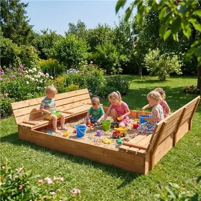 Baby Mix dřevěné pískoviště s poklopem a lavičkami 180x180 cm