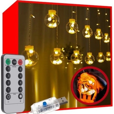 SAPRO Vánoční osvětlení ISO19736 světelný závěs s koulemi 108 LED na USB, teplý bílý 2319736