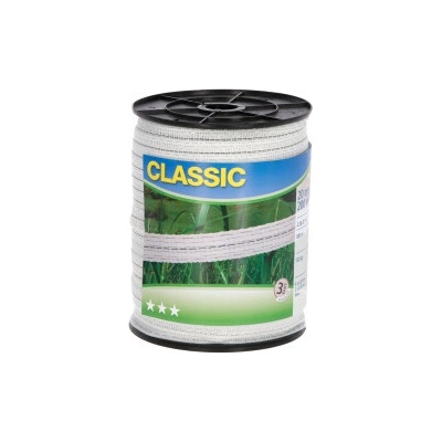 Ohradníková páska Classic 200 m, 20 mm, biela, 4×0,2 + 2×0,3 Niro
