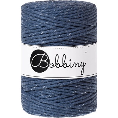 Bobbiny Macrame XXL 5mm - jeans so striebornou nitkou