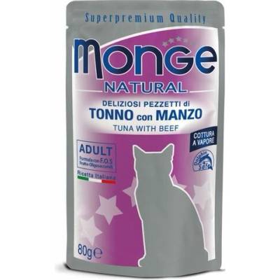 MONGE NATURAL pre dospelé mačky tuniak s hovädzím v želé 80 g