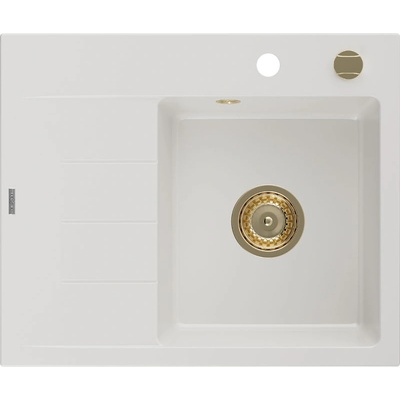 Mexen Ben гранитна мивка с 1 отделение и отцедник, дясна, 600 x 500 mm, бяла, (6523605000-20-G)