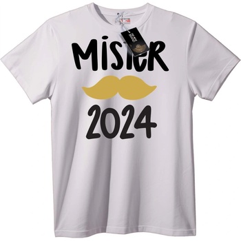 NOONEBRAND Тениска Мистър 2024 с мустаци - M, White