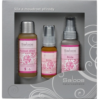 Saloos Růže regenerační obličejový olej Růže 20 ml + květinová voda Růže 50 ml + hydrofilní odličovací olej Růžové dřevo 50 ml dárková sada – Sleviste.cz