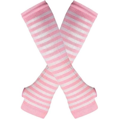 Дълги ръкавици на райе в розово и бледосиво без пръсти
