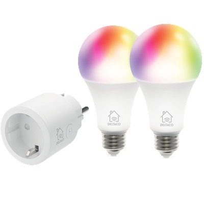 DELTACO SMART HOME SH-KIT01 стартов комплект, 1 фасунга, 2 крушки (SH-LE27RGB)
