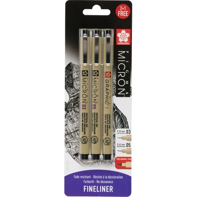 Sada černých fixů Pigma Micron 3ks Sakura BLXSDK3CS