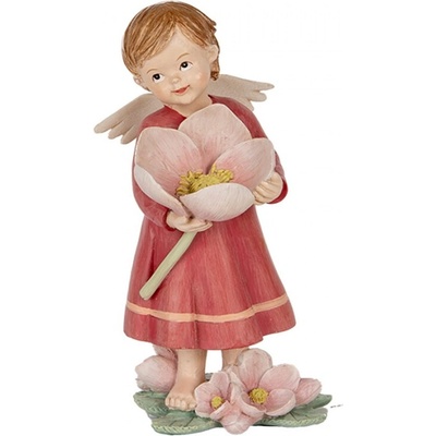 Clayre & Eef Růžová plastová dekorativní figurka anděl – 7x6x12 cm