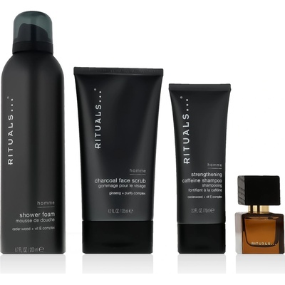 Rituals The Ritual Of Homme kofeinový šampon 70 ml + pleťový peeling 125 ml + EDP 15 ml + Rituals The Ritual Of Homme sprchová pěna 200 ml kosmetická sada