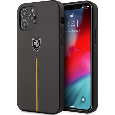 Ferrari Off Track Leather Hard Case - кожен кейс (естествена кожа) за iPhone 12, iPhone 12 Pro (черен)