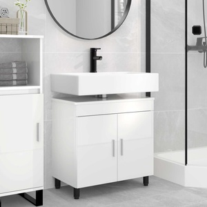 vidaXL Шкаф със светло за баня Бял гланц 60 x 35 x 60 см (889399)