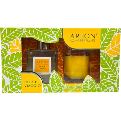 Areon комплект, Парфюм с Клечки 150мл, Ароматна свещ 120гр, Dolce Viaggio