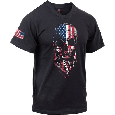 Triko motiv USA vousatá lebka černé