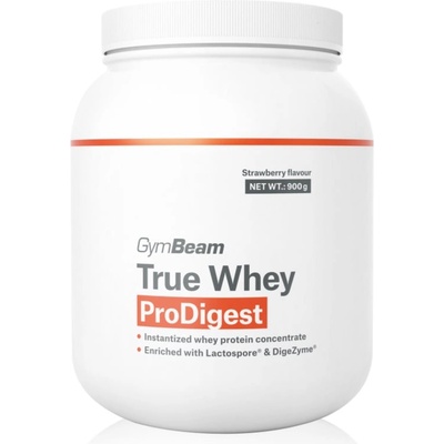 GymBeam True Whey ProDigest суроватъчен протеин с храносмилателни ензими вкус Strawberry 900 гр