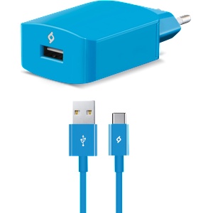 Ttec Зарядно 220V SpeedCharger USB Travel Charger, 2, 1A, incl, Type C Cable - Синьо