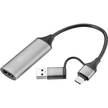 Sandberg 136-70 адаптер за видео кабел HDMI тип A (стандартен) USB Type-A + USB Type-C Сив (136-70)