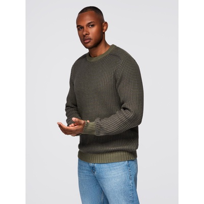 Ombre Clothing Мъжки пуловер с контрастна плетка и кръгло деколте - тъмно оливково зелен V2 OM-SWSW-0122 Ombre Clothing Ombre Clothing | Zelen | МЪЖЕ | S